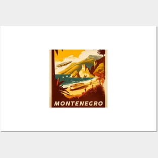 Montenegro Coastline Vintage Travel Art Poster Posters and Art